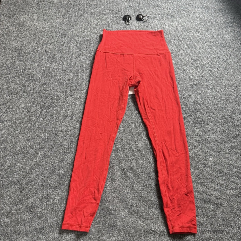 High Waisted Athletic Leggings Womens Red Yoga Workout Pants Soft Stretch S(4/6)